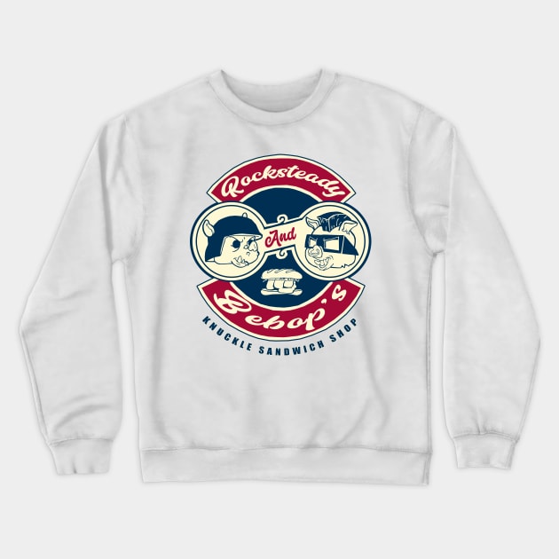 Rocksteady & Bebop's Knuckle Sandwich Shop Crewneck Sweatshirt by VaultOfPersonalityComics